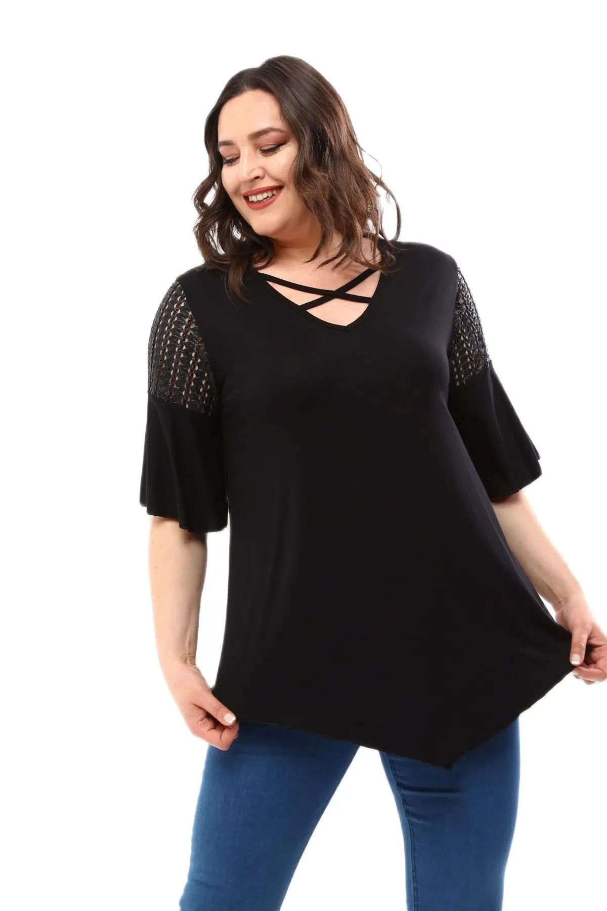

Women’s Plus Size Blouse V-Neck Criss Cross Detail, Designed and Made in Turkey, New Arrival