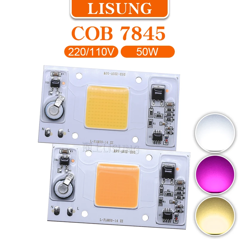 

Светодиодная лампа для выращивания Cob Чип 7845 Фито лампа полного спектра 220v 110v Высокая Мощность 50 Вт для комнатных растений рост рассады цвет...