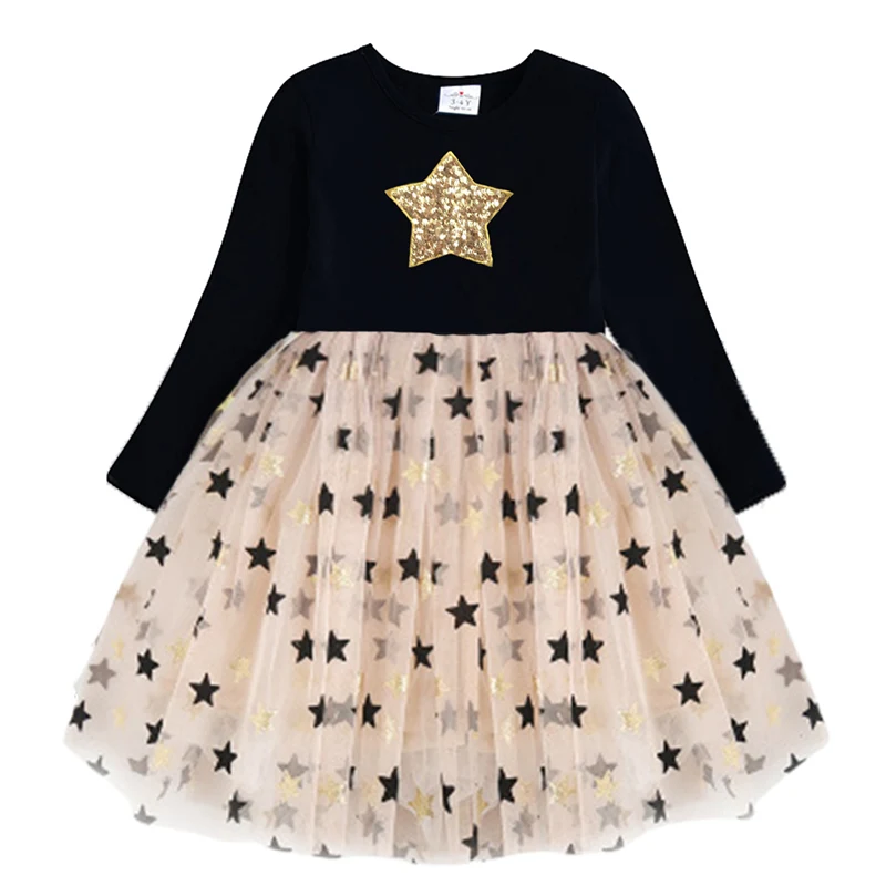 Girls Dress Butterfly Sequins Kids Long Sleeve Dresses Baby Girls Princess Dress Party Clothes Birth