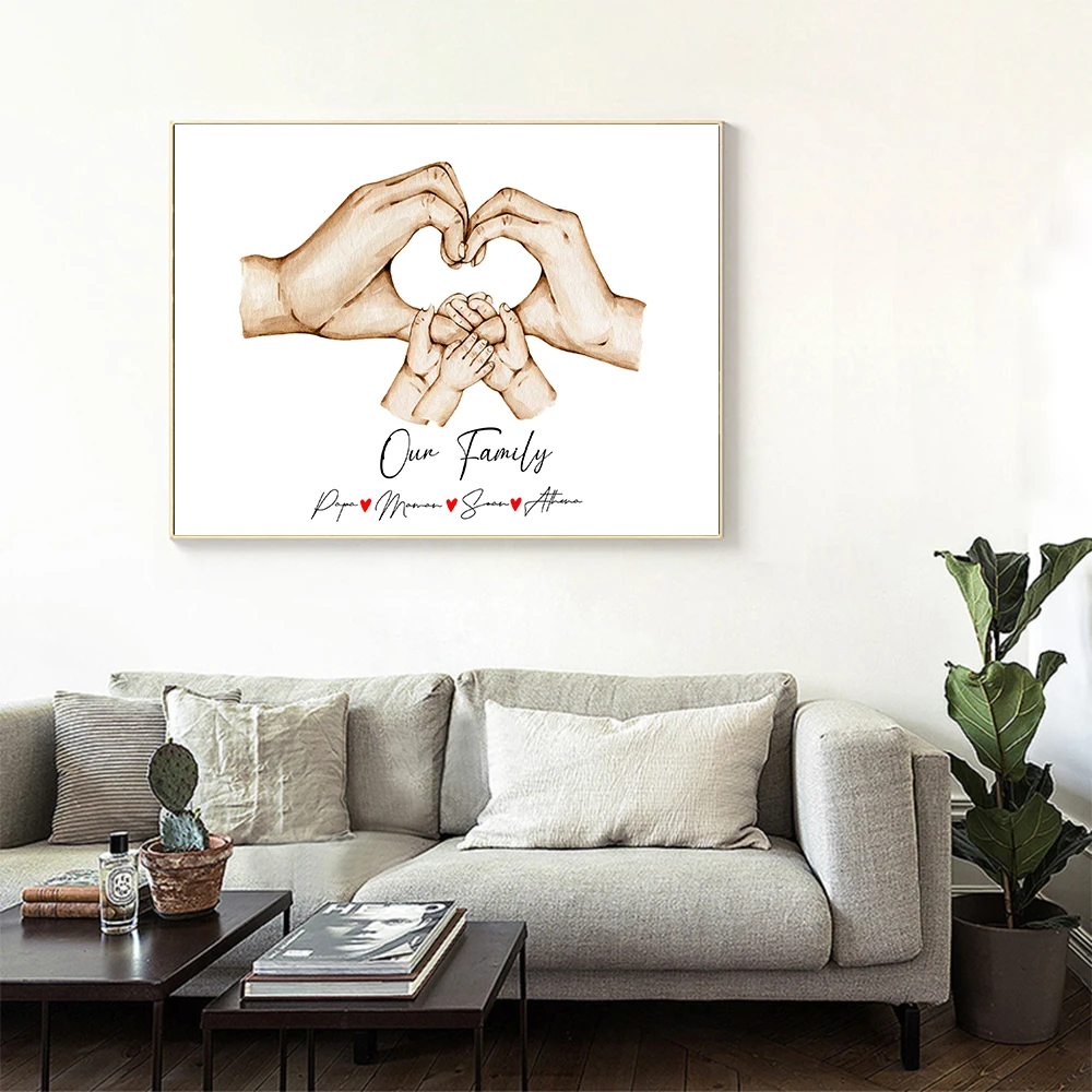 Персонализированный плакат с изображением пары сердец жеста 3-6 Семейный детский