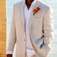 2 pieces light beige linen suits beach wedding tuxedos for men custom made linen suit tailor made groom suit jacket pants