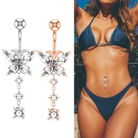 1pc new zircon fashion surgical stainless steel navel piercing butterfly pendant belly button rings belly piercing body jewely