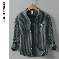 new 2020 winter thick shirt men long sleeve flannel keep warm striped shirt high quality man tops clothing asian size 845