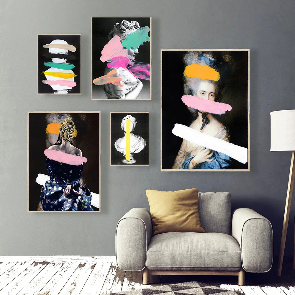 

Colorful Fashion Women Cover Art Canvas Painting Graffiti Print Vaporwave Statue Poster Living Room Wall Picture Home Decoration