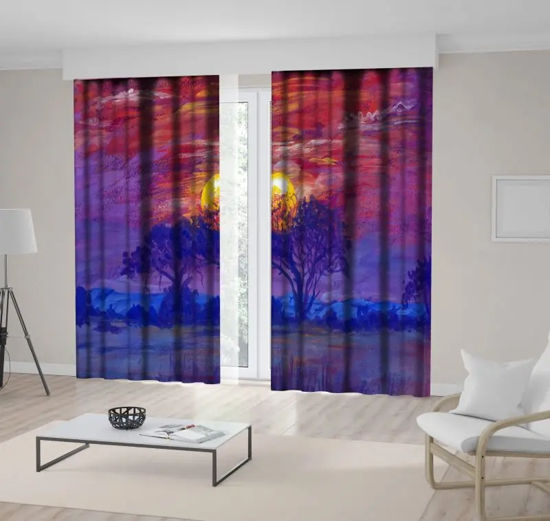 

Curtain African Landscape Desert Trees Wild Nature Sunrise Magical View Printed Purple Yellow Blue
