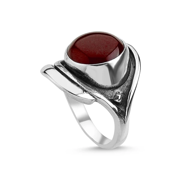 

Серебряное 925 пробы кольцо ручной работы с красным агатом
