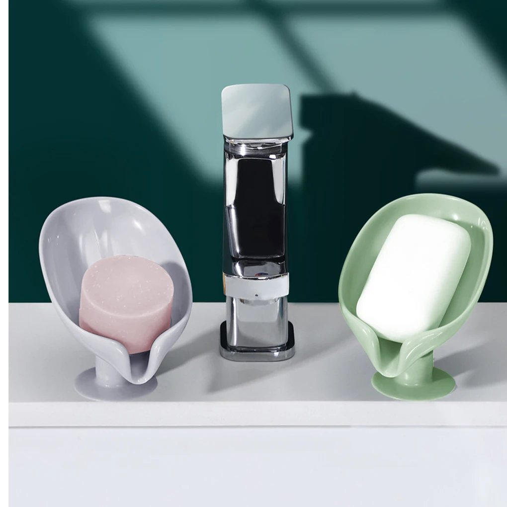 

Sucker Soap Holder Drain Punch-Free Soap Boxes Drain Sponge Holder Leaf Shape Plastic Tray Storage Kitchen Bathroom Supplies