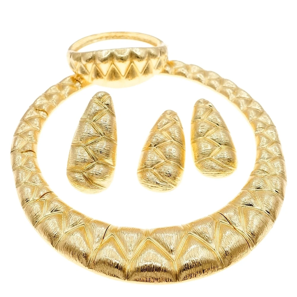 2022 новейший роскошный бразильский золотой комплект ювелирных изделий женское изысканное ожерелье серьги кольцо браслет подарок H00103