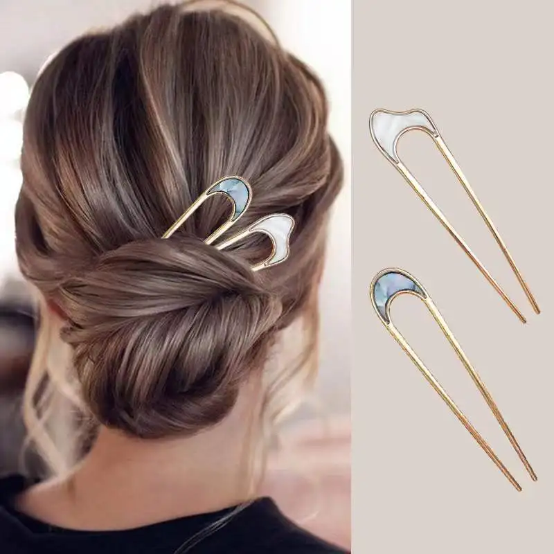 

Women Vintage Hair Sticks Hairpin Handmade Elegant Alloy U-Shape Hair Sticks Hair Clips Hairwear Retro Bride Hair Accessories