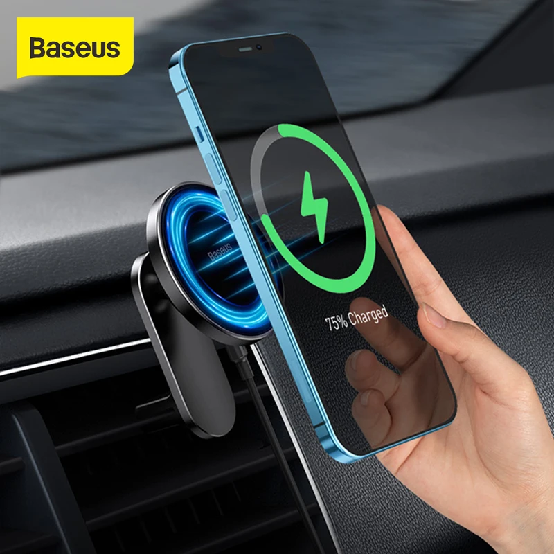 baseus car mount wireless charger magnetic suction dashboard air outlet holder wireless charging for iphone 12 13 series free global shipping