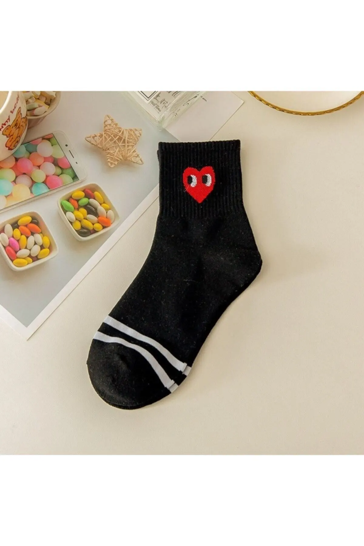 5 Pairs Half-Cot Heart Patterned College Socks