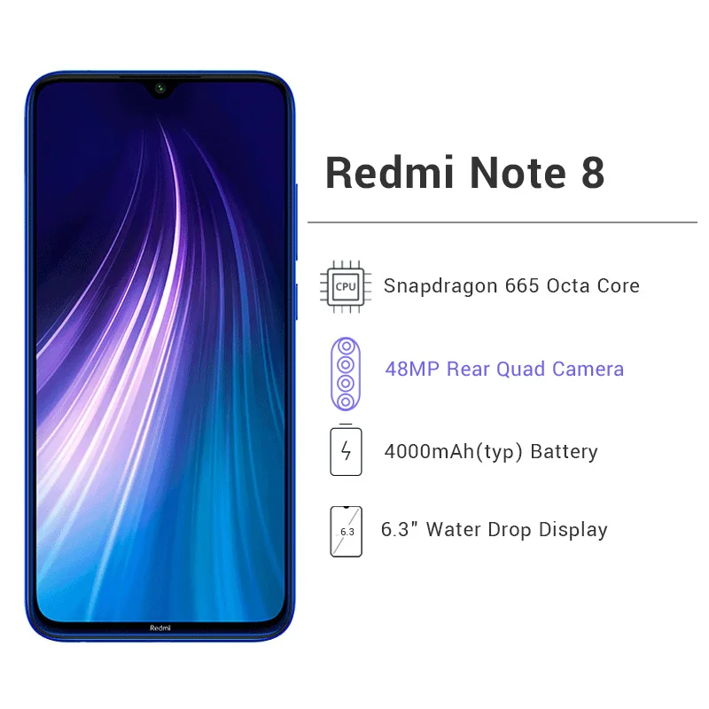 Глобальная версия смартфона Xiaomi Redmi note 8 4 Гб RAM 64 ГБ ROM Восьмиядерный Snapdragon 665 48MP 6 3