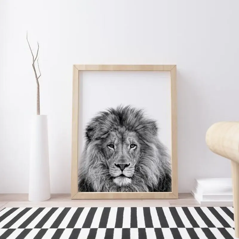 Черно-белые настенные художественные плакаты с принтом львов и животных в стиле