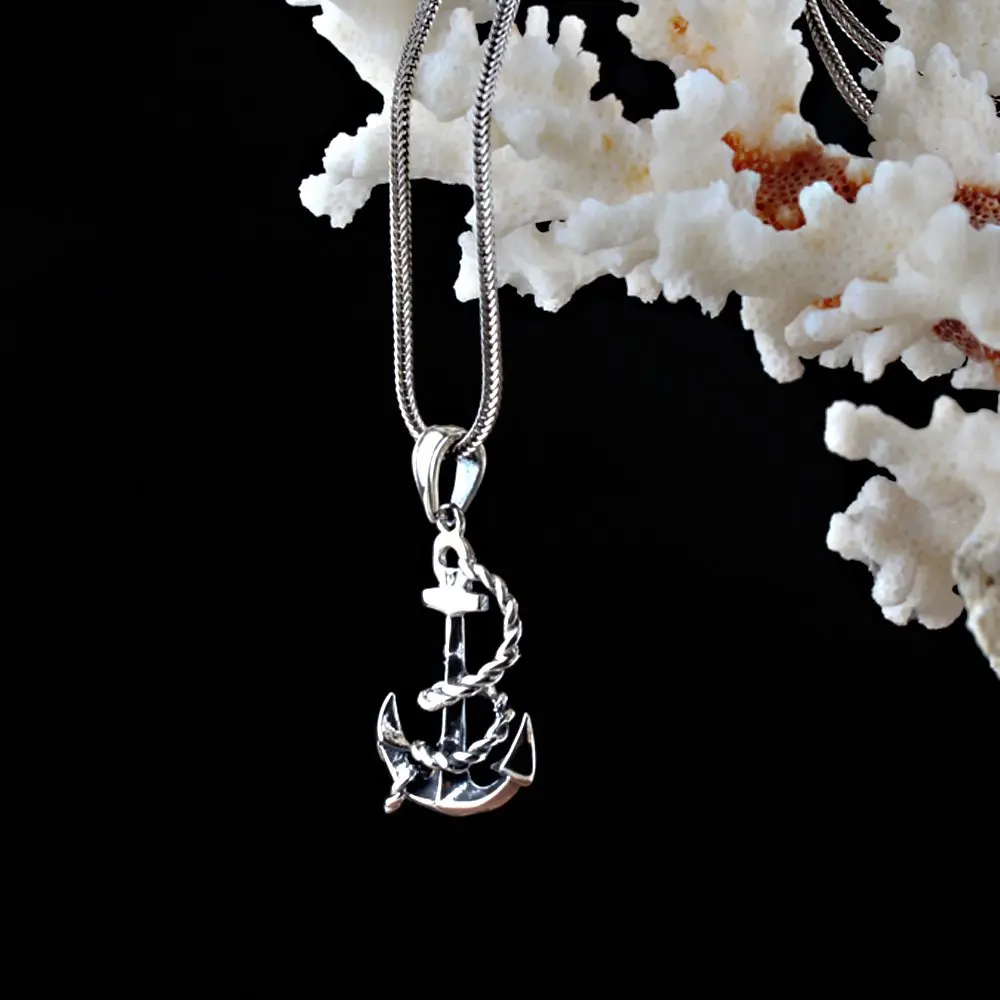 

925 Sterling Silver Men Anchor Necklace Handmade Sailor Pendant Ship Anchor Necklace Made in Turkey