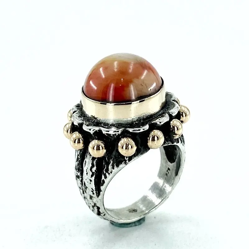 

925 sterling silver Hand Production Dome Design Natural Coral Authentic Ring