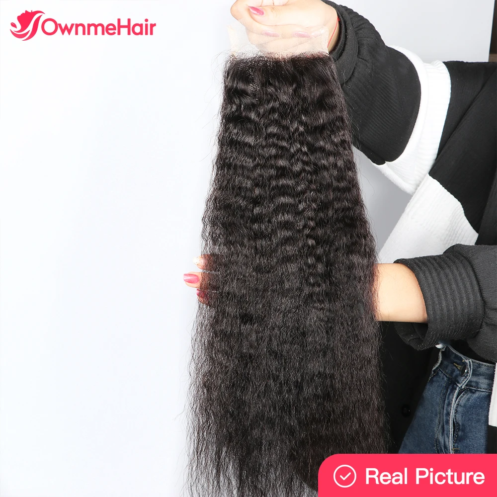 24Inch Yaki Straight 4x4 Closure Brzailian 100% Human Hair Closure Remy Hair 13x6 Kinky Straight HD Lace Frontal Natural Color