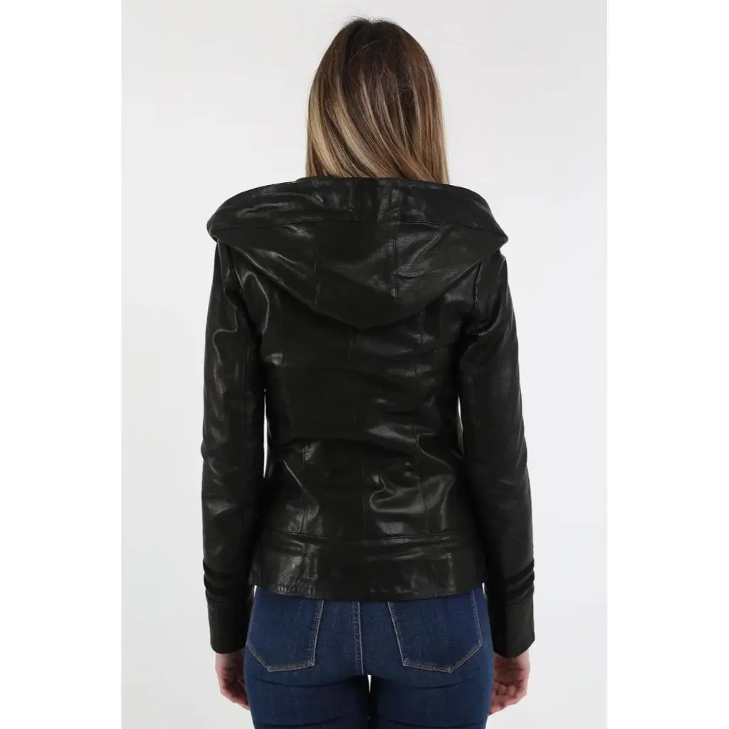 Women Leather Jacket Genuine Real Leather Jacket leather Coat lambskin coat Female Jacket hooded leather jacket Women's Black