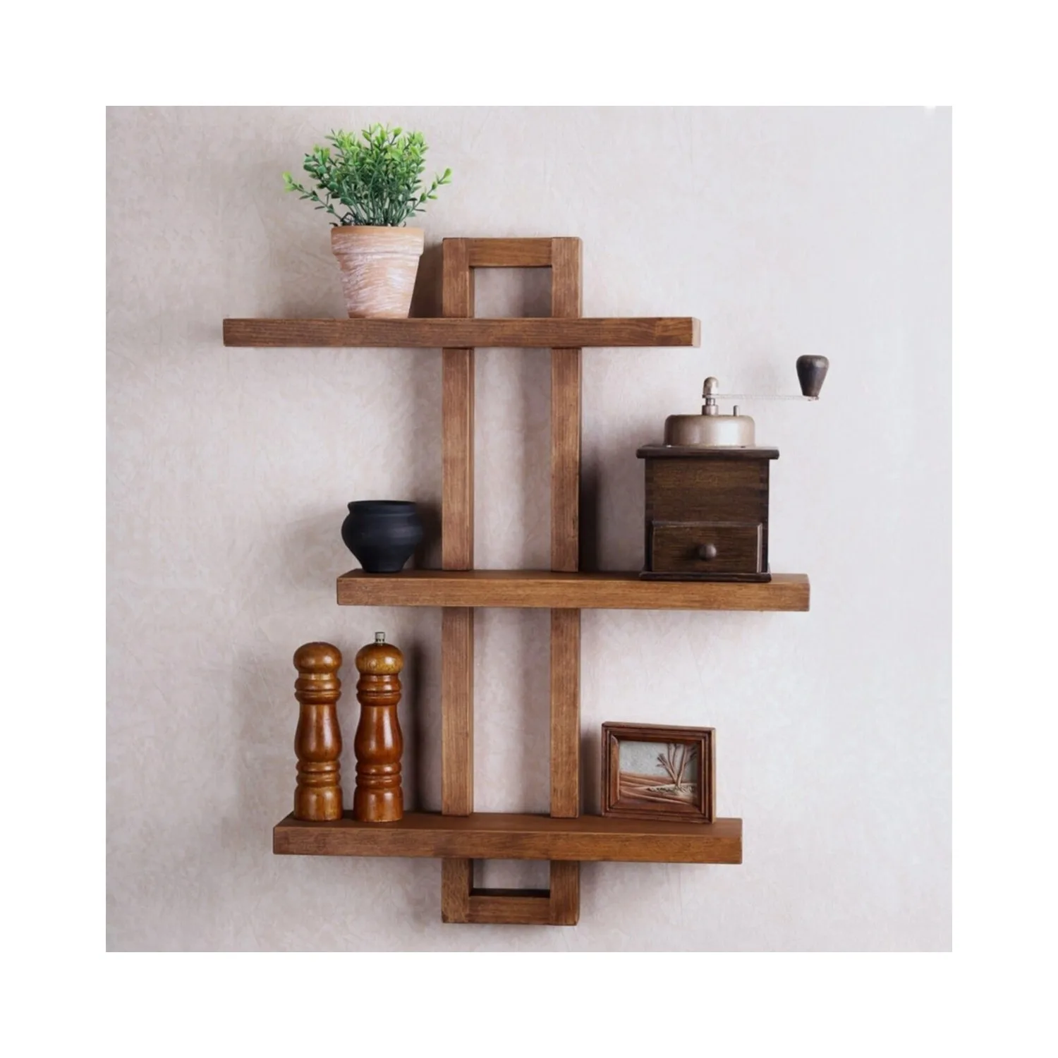 

Wine Rack Wooden Wall Shelf Bookcase Decorative Shelf Wooden Shelf - Dark Brown library Bookcase