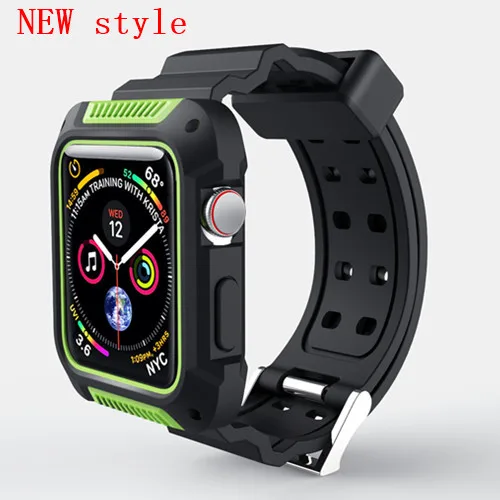 new green Хохлатая спортивный ремешок для Apple Watch 3 42 мм/38 мм для iwatch 3/2/1 запястье браслет резиновый ремешок для часов с защитный чехол - Цвет ремешка: new green