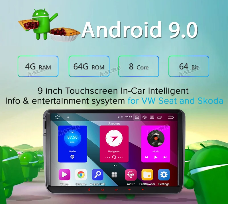A-Sure 2 Din 8 ядерный 4 Гб ОЗУ Android 9 Автомагнитола gps Navi для Volkswagen VW Tiguan Polo Golf 5 6 Passat Caddy Transporter Touran
