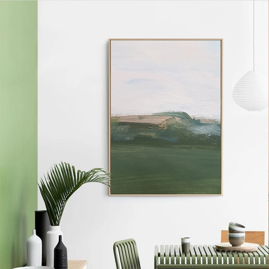 Современная абстрактная картина маслом с зеленым принтом картины на холсте