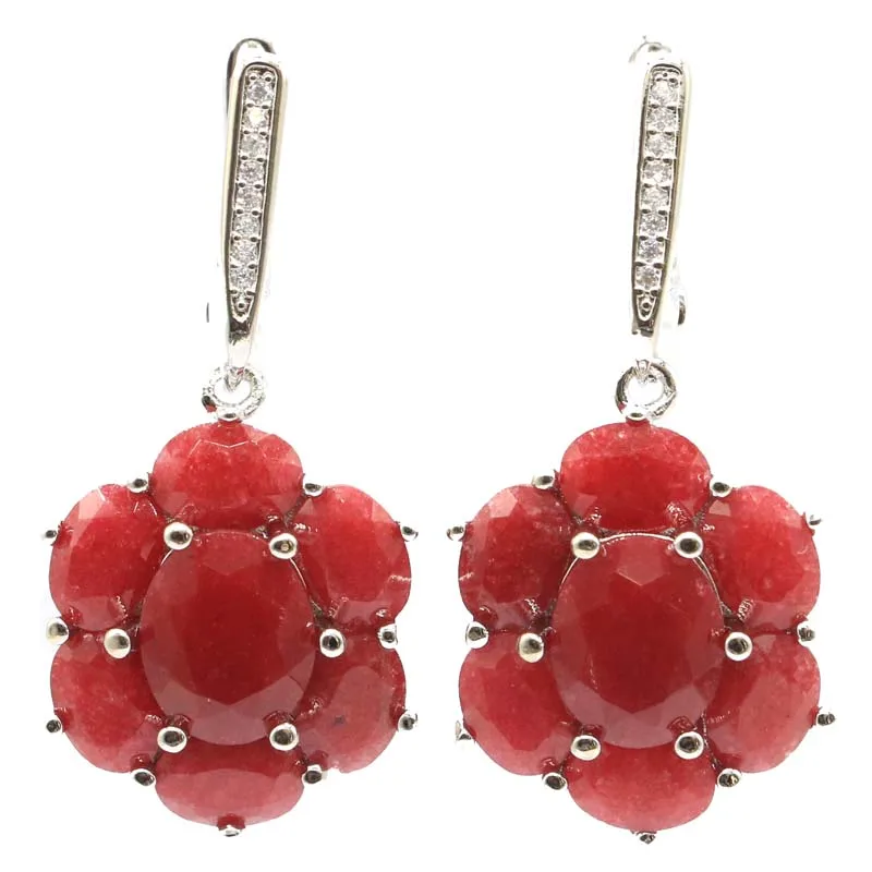 ruby earrings 38x17 мм SheCrown Deluxe настоящий зеленый изумруд красный рубин создан Танзанит кунцит Серебряный кулон и серьги - Цвет камня: ruby earrings