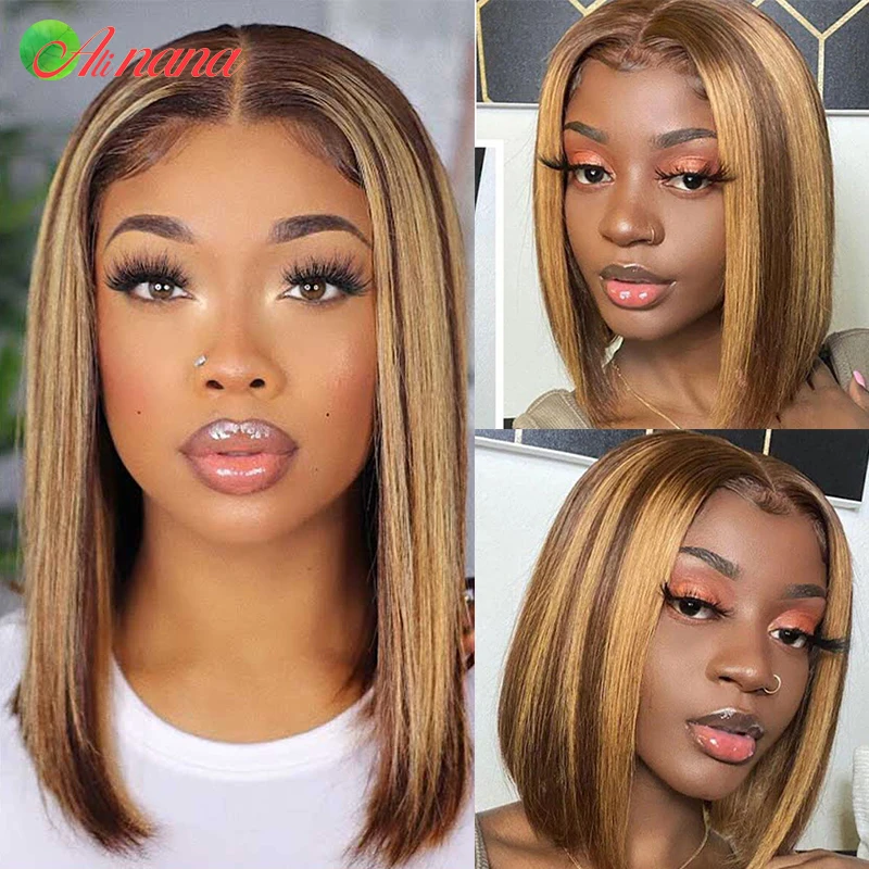 Brazilian Straight Bob Wig 13x6 Lace Front Human Hair Wigs For Women Highlights Colored Glueless Human Hair Wig Pre-Plucked