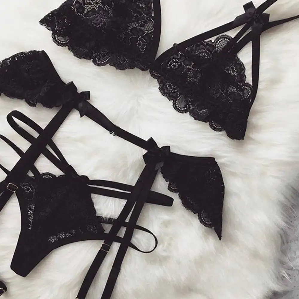 Women Lace Porn Underwear Set With Garter Babydoll Sexy Lingerie Bra G-String Erotic Sleepwear Langerie Mujer Nightwear 2020 |