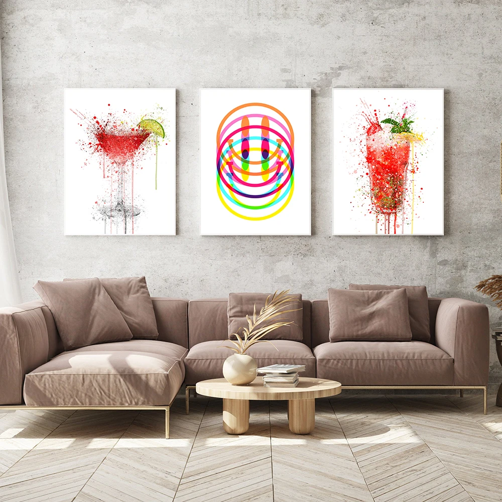 

Cocktail Poster Fruit Wine Canvas Painting Psychedelic Vertigo Smiley Art Print Kitchen Wall Picture Living Bedroom Party Decor