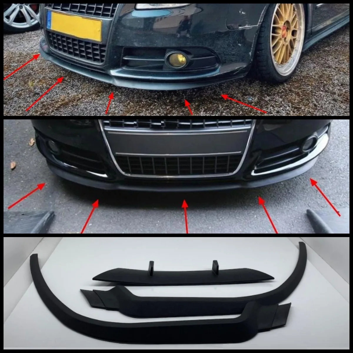 Для Audi A4 S4 RS4 B7 S-Line CUPRA R универсальная губа переднего бампера 3 шт. диффузор черный