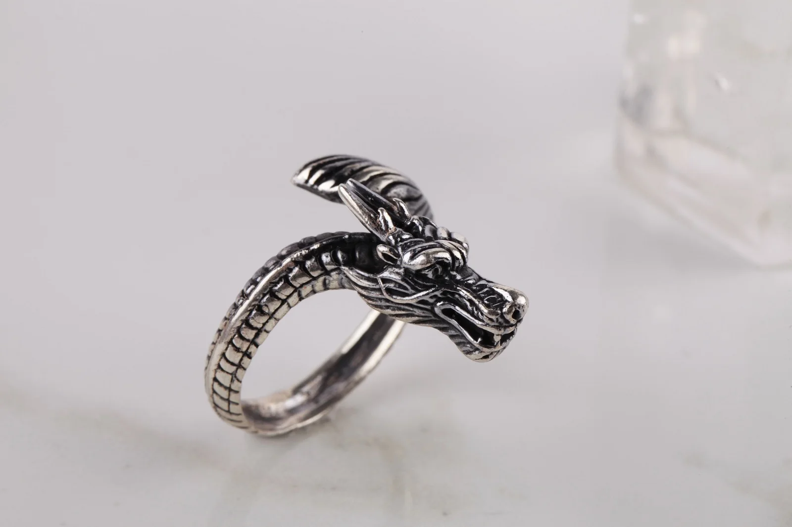 

UM US Jewelry Dragon Pattern Handmade 925 Sterling Silver Ring