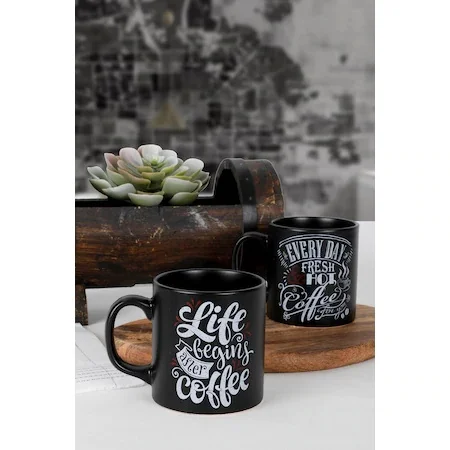 

2 pcs Keramika Matte Black Chalk Coffee Mug 10 Cm Tea soft drink fast shipping Turkish made 2 Pcs
