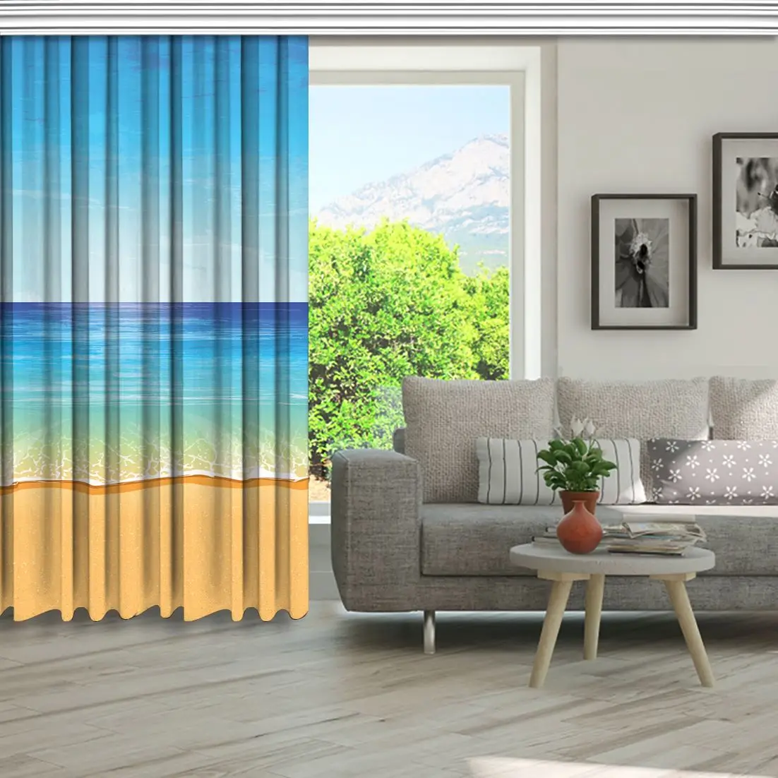 Занавес морской пейзаж Романтический песчаный спокойный пляж Солнечный день