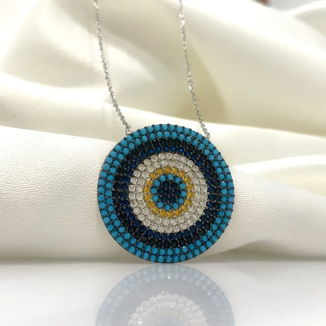 

Big Medallion Evil Eye Silver Necklace