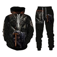 spring autumn man tracksuit 3d knight printed hoodies pants set cool dragon pullover sweatshirts casual mens clothing suit