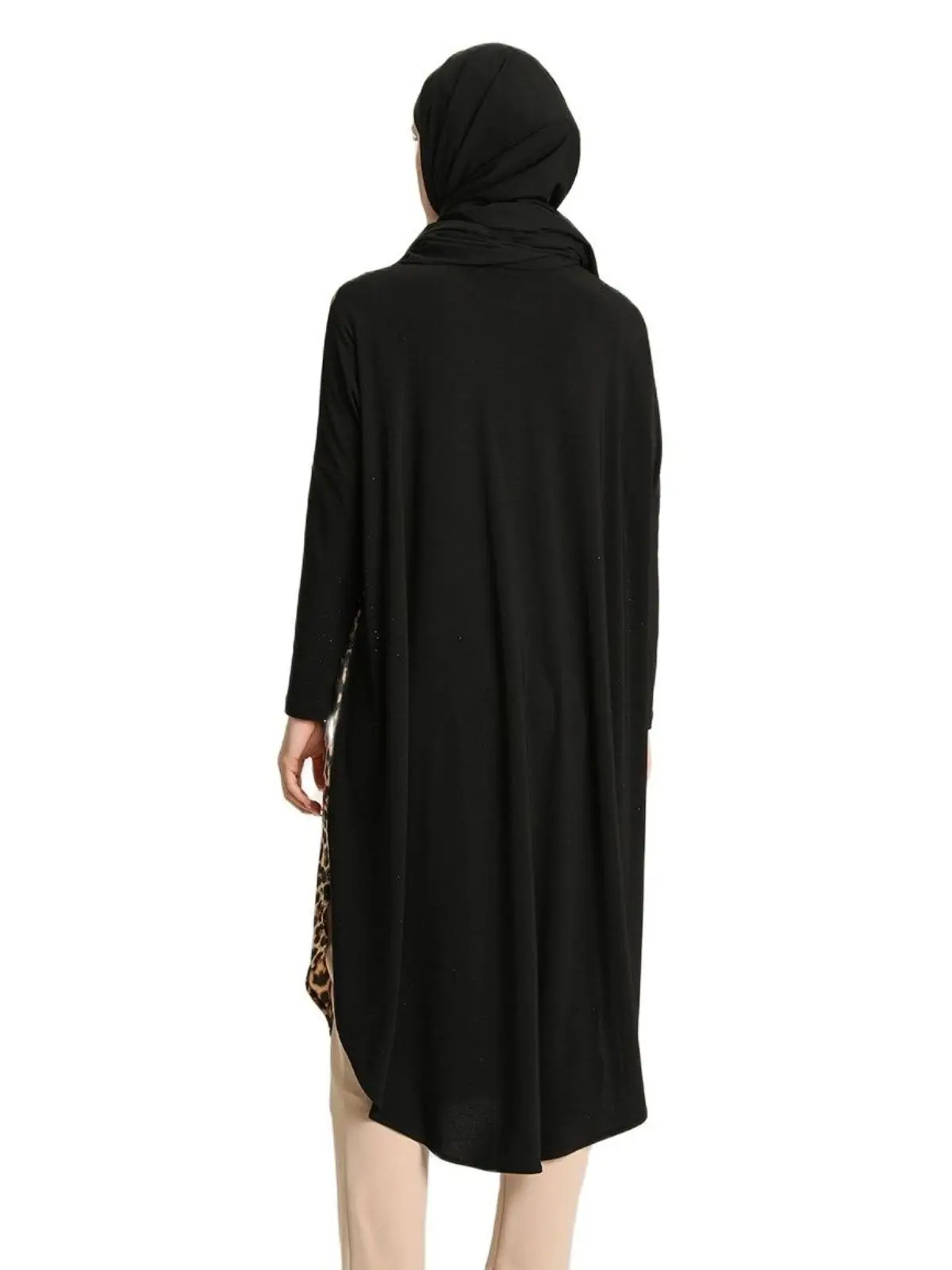Leopard Patterned Tunic Long Sleeve Zero Collar Seasonal Muslim Women's Fashion Turkish Arab İslamic Top Stylish Lightweight