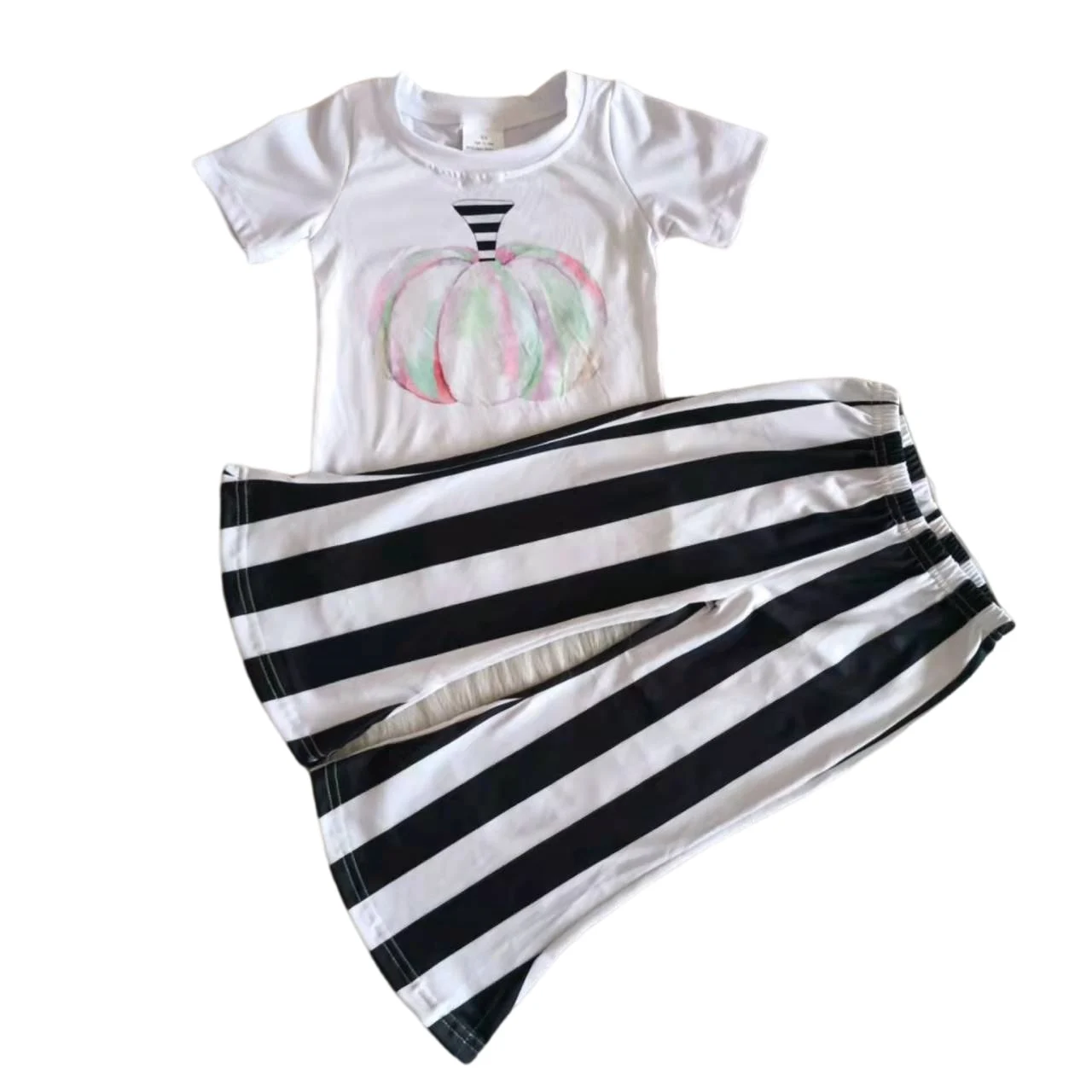 

Комплект детской повседневной одежды, топ с коротким рукавом и черные полосатые штаны, комплект из 2 предметов, весна-осень