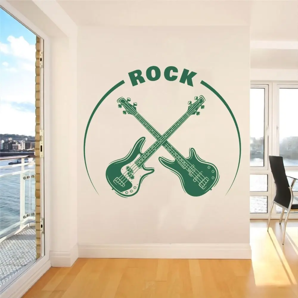gekreuzte bass und e gitarre rock shop aufkleber wand aufkleber kunst musikalische instrument für musik raum dekoration abnehmbare a002184 free g