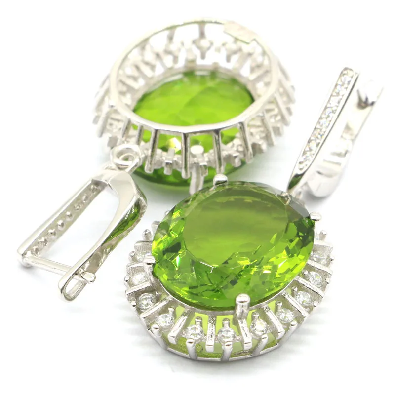 Женские серьги из серебра 12 5 пробы с овальным кунцит зеленого перидота 40x20 мм 18x15