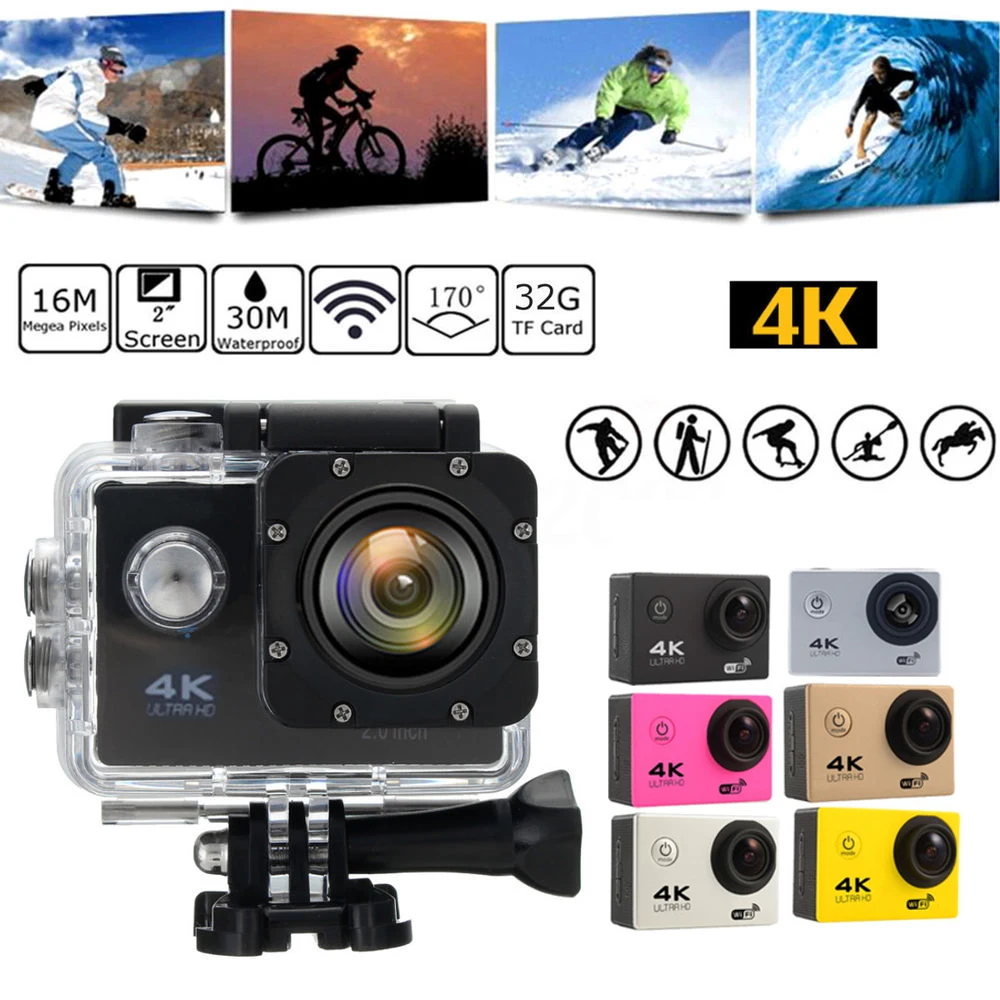 Водонепроницаемая 4K Ultra HD спортивная экшн-камера видеокамера наружное записывающее устройство Комплект для путешествий Набор 120 градусов DVR Wifi фотография
