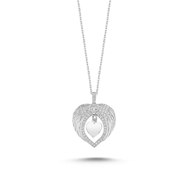 

Silver 925 Sterling Zircon Heart & Wing Pendant