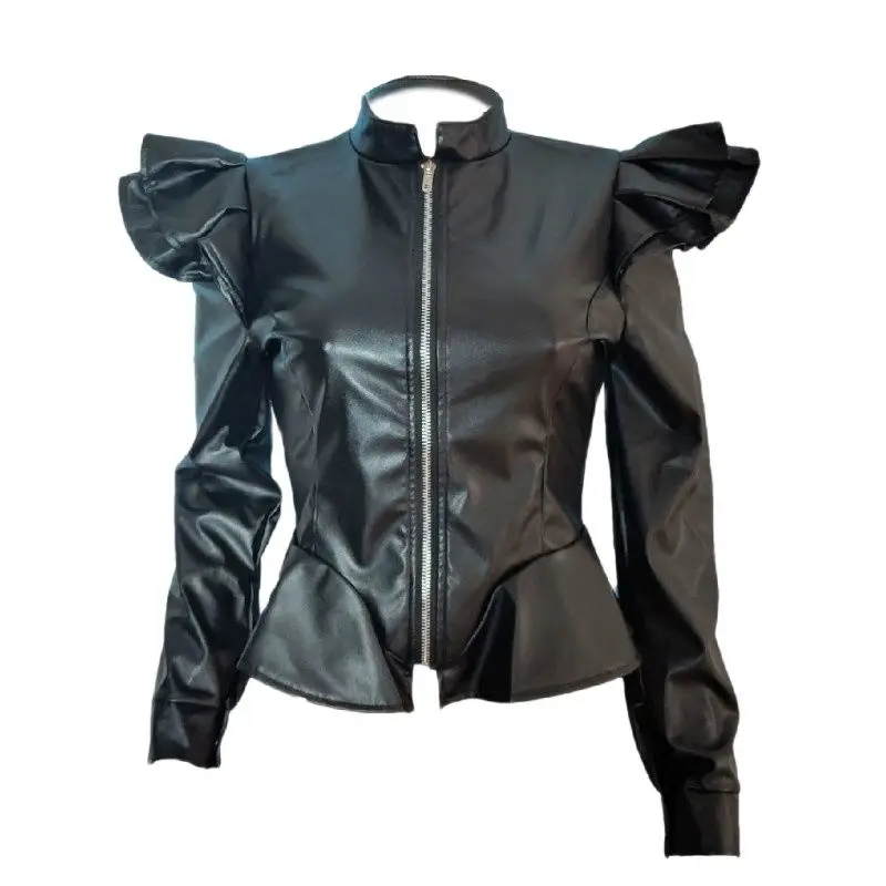 

HAOOHU Pu Faux Leather Jacket Women Fall Winter Clothes Plus Size Coat Top Ladies Oversized Long Sleeve Sexy Cropped Jackets