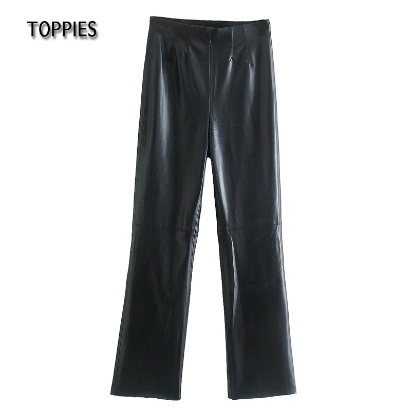 

Зимние флисовые брюки Toppies, женские черные брюки из искусственной кожи, эластичные брюки с высокой талией, женская уличная одежда