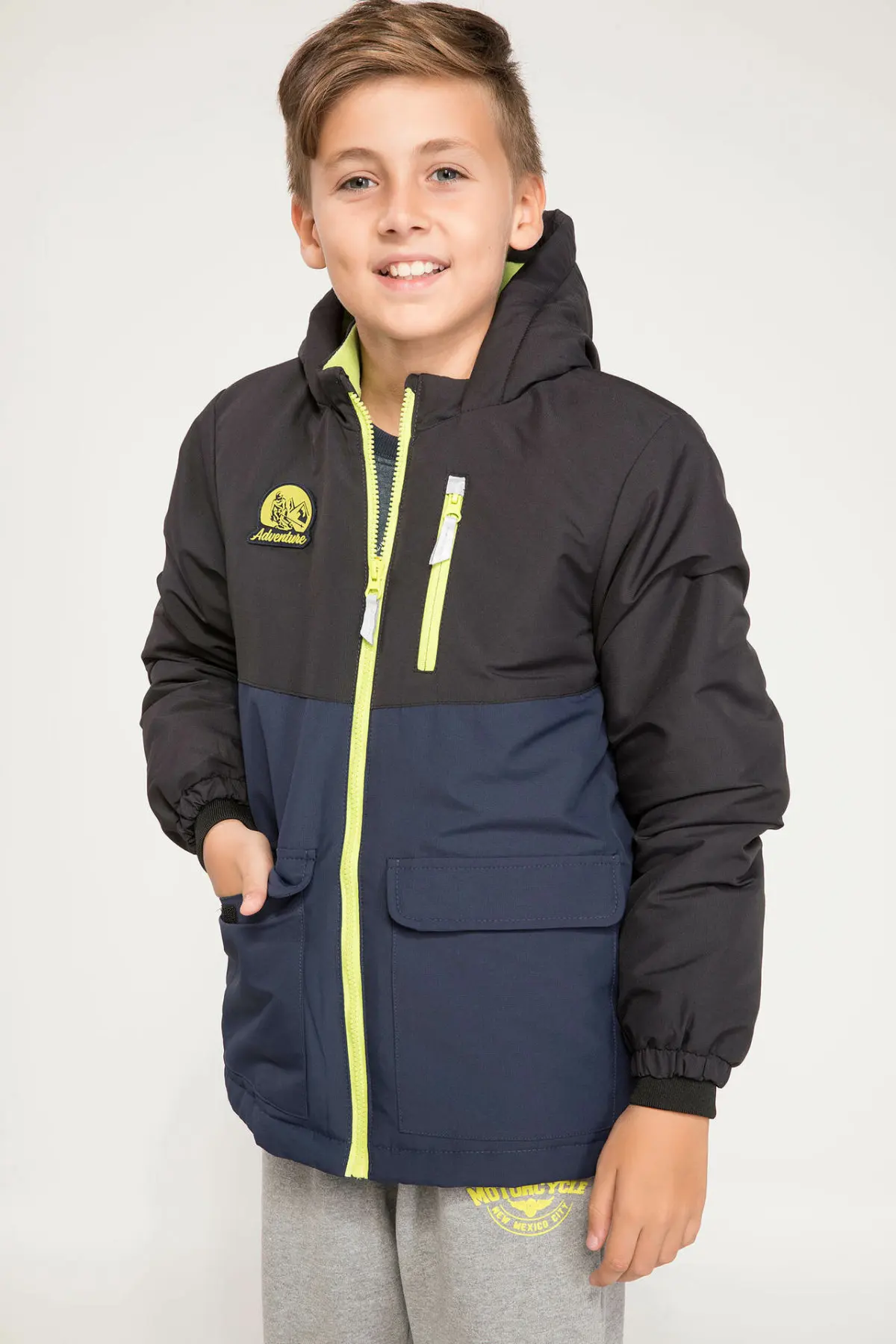 DeFacto/модная Лоскутная куртка на молнии для мальчиков зимние детские куртки