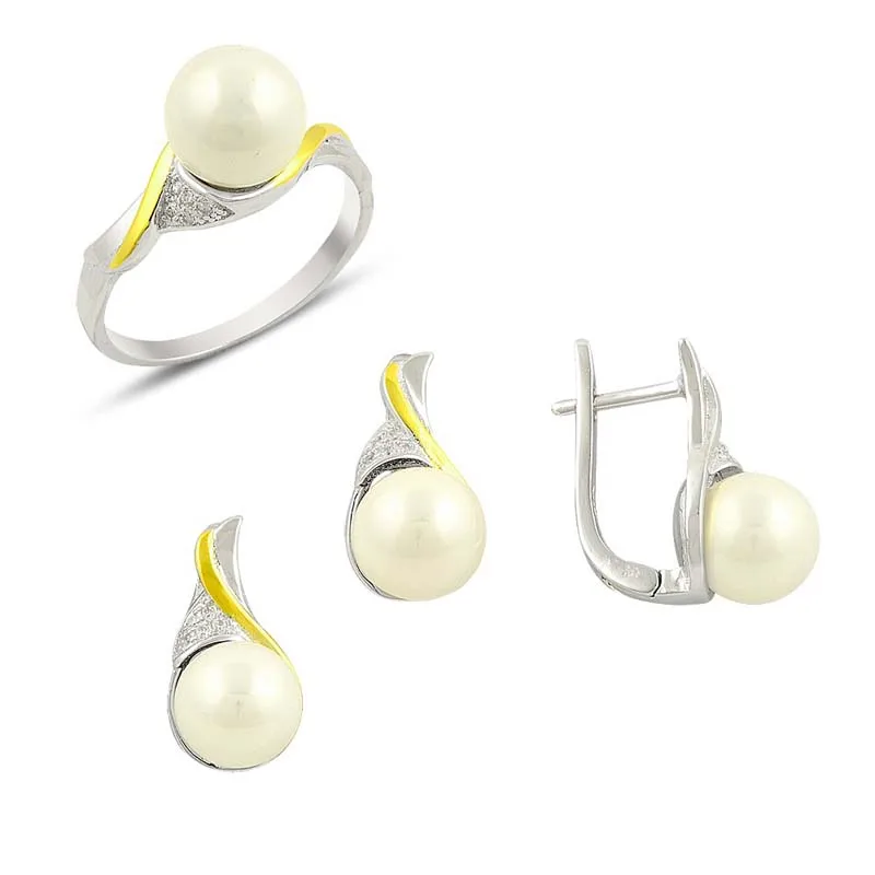 

Silver 925 Sterling Zircon Cubic Zirconia Double Color Set With Pearl
