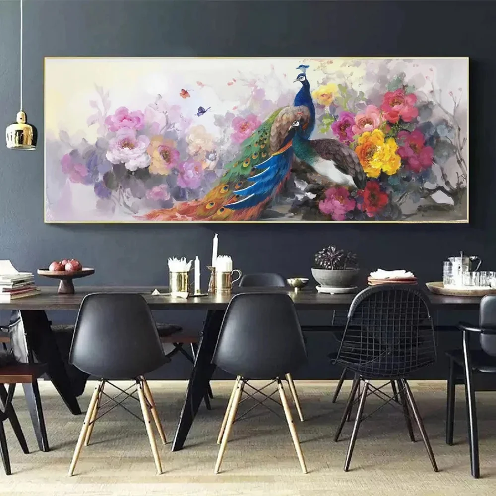

Peacock Painting Peony Oil Painting Abstract Poster On Canvas Print Wall Art Pictures for Living Room Home Decor Wholesale