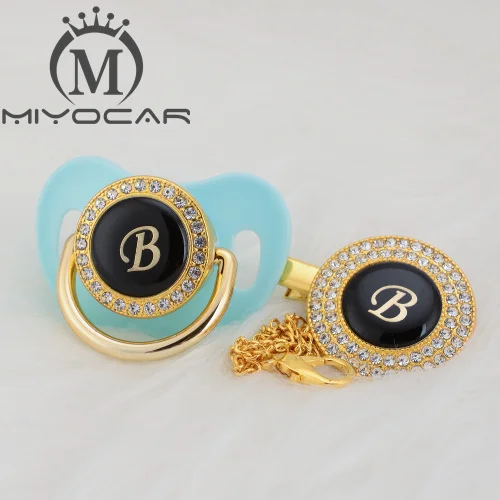 MIYOCAR, золотое, серебряное название, инициалы, Буква B, красивая, шикарная соска и соска, клипса, BPA бесплатно, пустышка, блестящая, уникальный дизайн, LB - Цвет: LB-7   0-6M