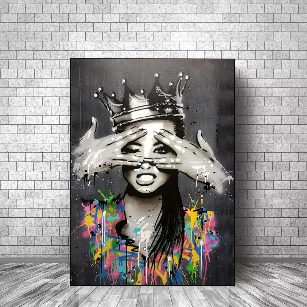 

Graffiti Art Abstract Girl With Crown Canvas Posters And Prints Street Art Woman Portrait Paintings Room Wall Pictures Cuadros