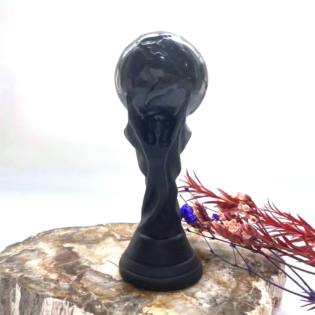

Free Shipping Natural Crystal Higt Quality Hand Carving Crystal Black Obsidian ball for geomantic omen gifts YJL