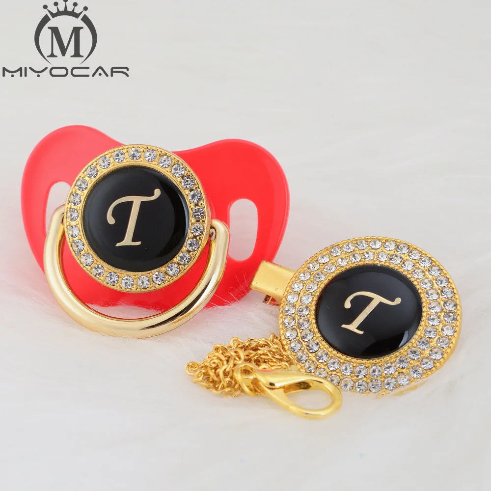 MIYOCAR имя инициалы буквы T элегантный Серебряный bling соска и пустышка Клип BPA бесплатно пустышка bling уникальный дизайн SGS пройти LT
